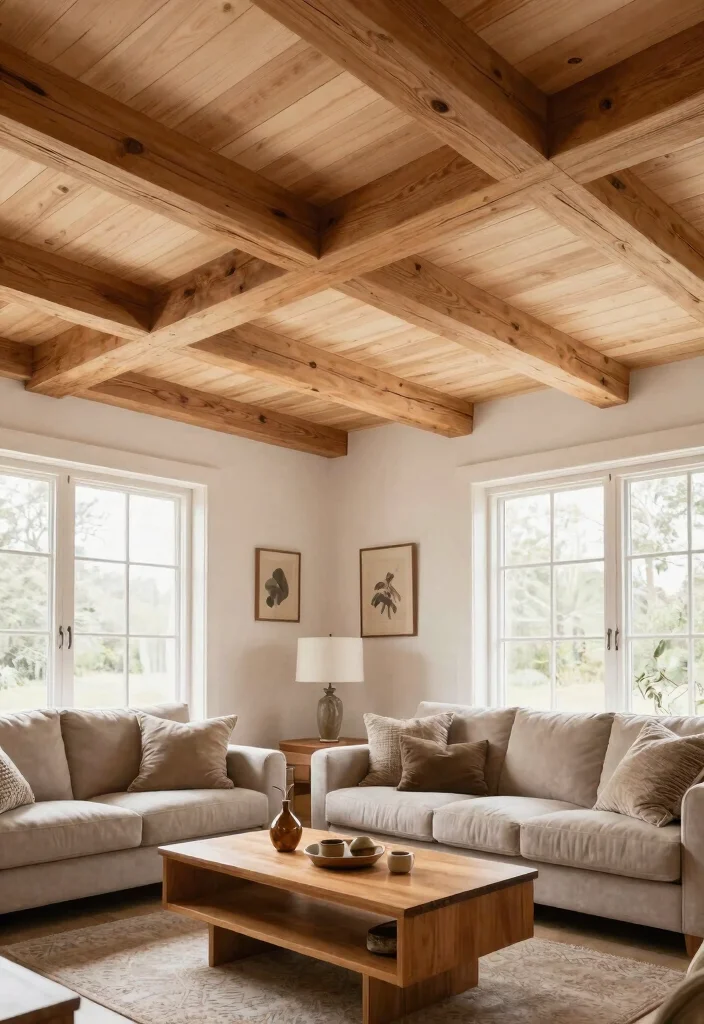 14 Wood Plank Ceiling Ideas That Hide Popcorn Without Major Demo - 10. Faux Wood Beams for Budget-Friendly Elegance 1
