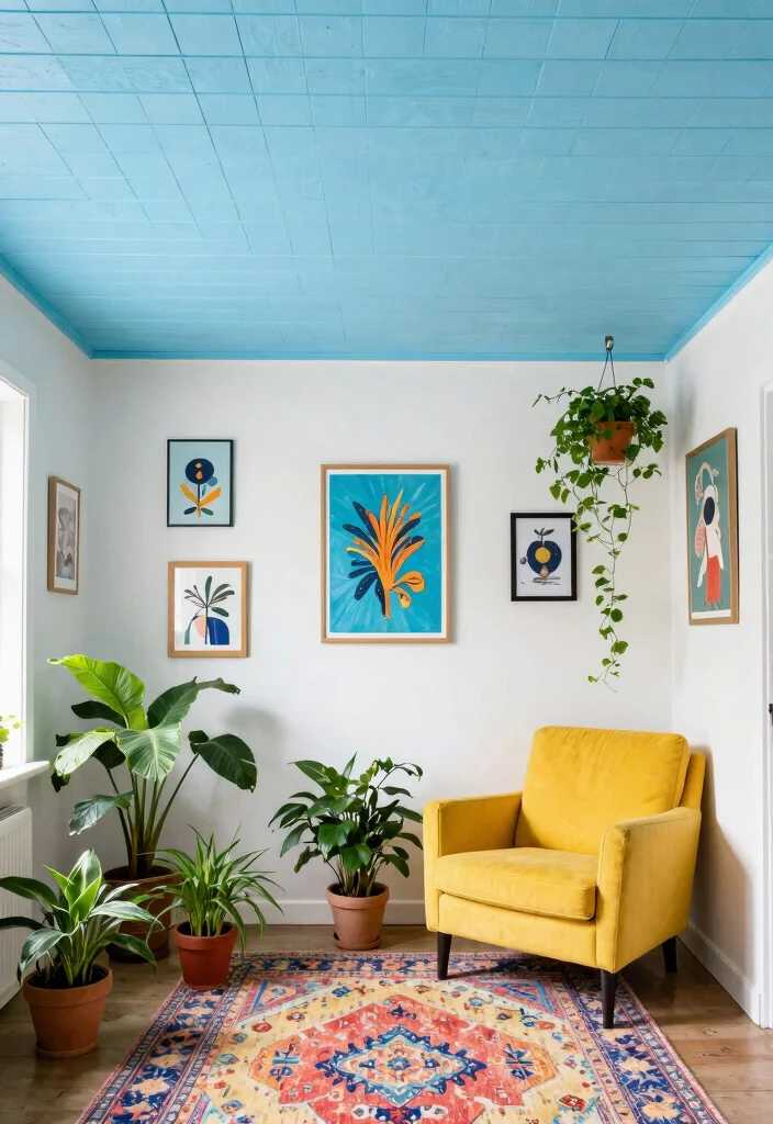 14 Wood Plank Ceiling Ideas That Hide Popcorn Without Major Demo - 4. Painted Wood Planks for a Pop of Color 1