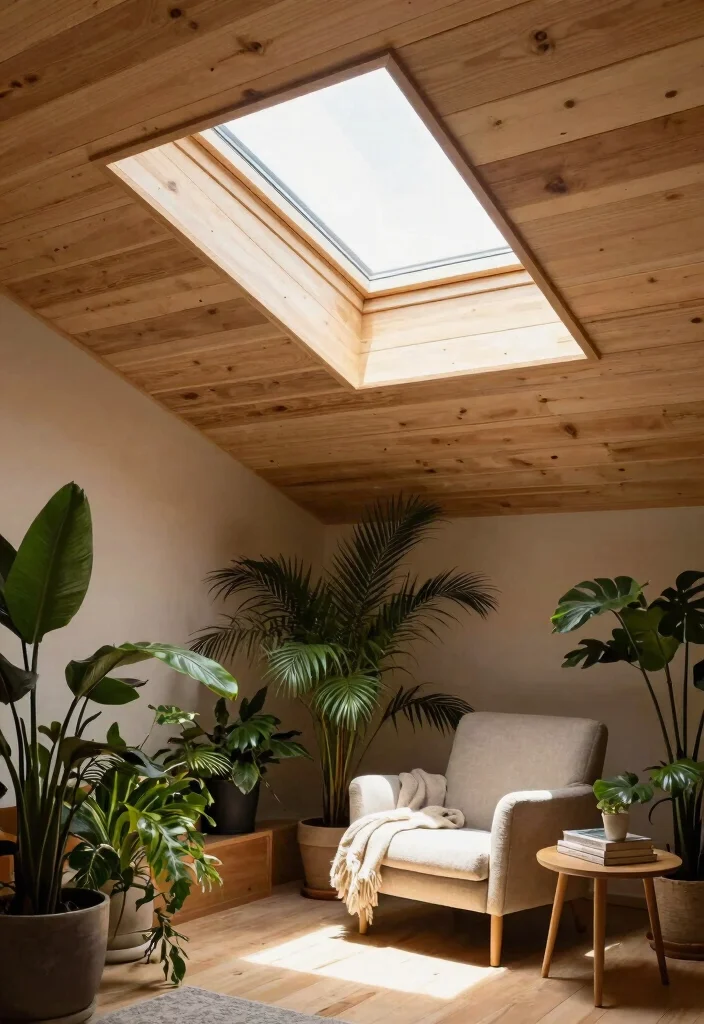 14 Wood Plank Ceiling Ideas That Hide Popcorn Without Major Demo - 7. Wood Plank Ceiling with Skylights 1