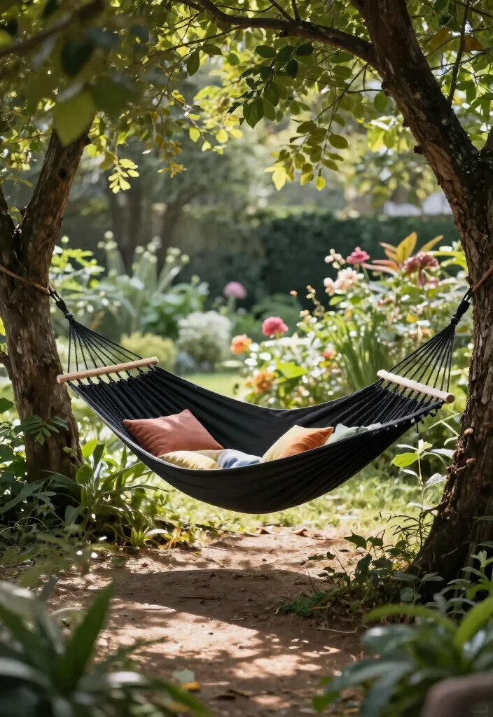 15 Black Outdoor Furniture Ideas That Don't Show Every Speck of Dust - 11. Black Canvas Hammocks 1