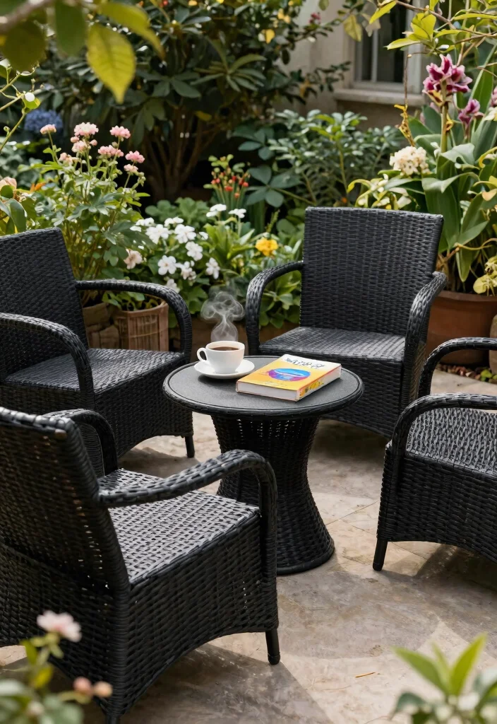 15 Black Outdoor Furniture Ideas That Don't Show Every Speck of Dust - 2. Black Wicker Lounge Chairs 1