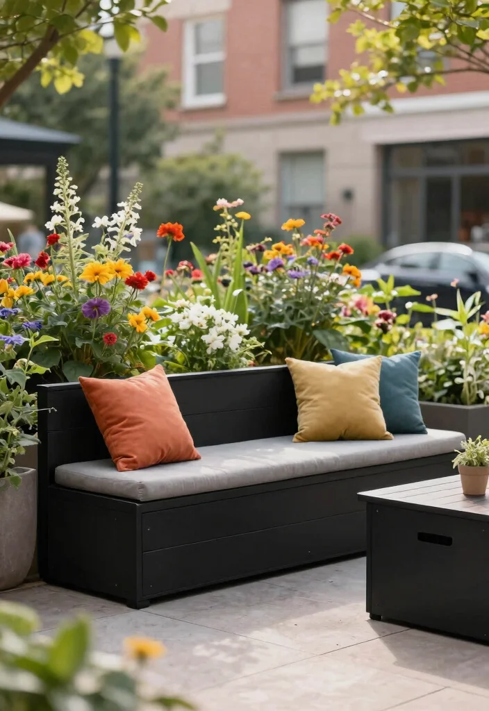 15 Black Outdoor Furniture Ideas That Don't Show Every Speck of Dust - 6. Functional Black Storage Benches 1