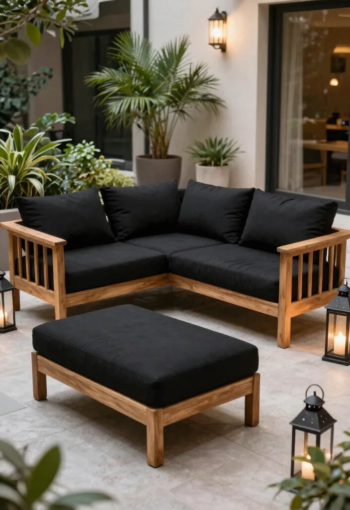15 Black Outdoor Furniture Ideas That Don't Show Every Speck of Dust - 7. Black-Infused Wooden Lounge Sets 1