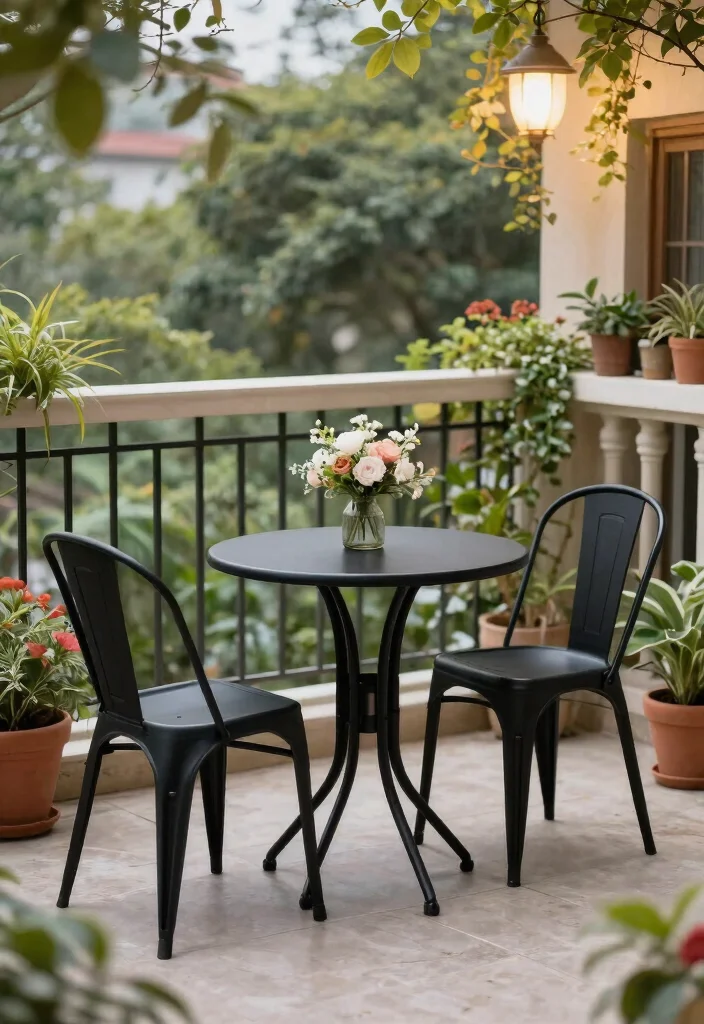 15 Black Outdoor Furniture Ideas That Don't Show Every Speck of Dust - 8. Stylish Black Aluminum Bistro Set 1