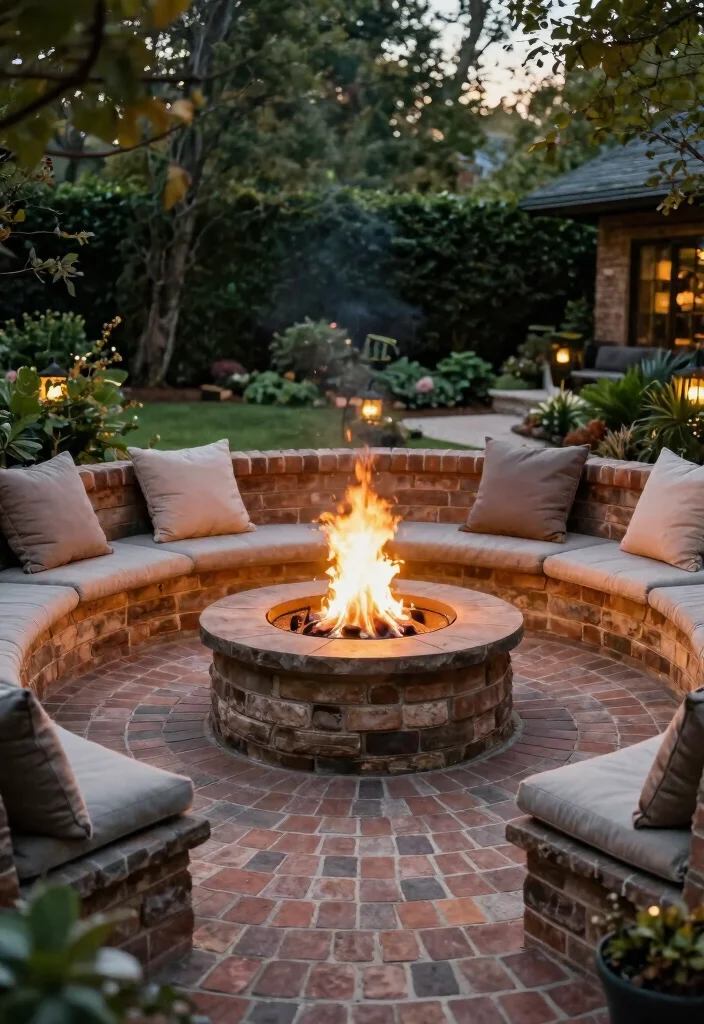 15 Brick Paver Patio Ideas That Stay Level Without Shifting - 2. Circular Fire Pit Integration 1