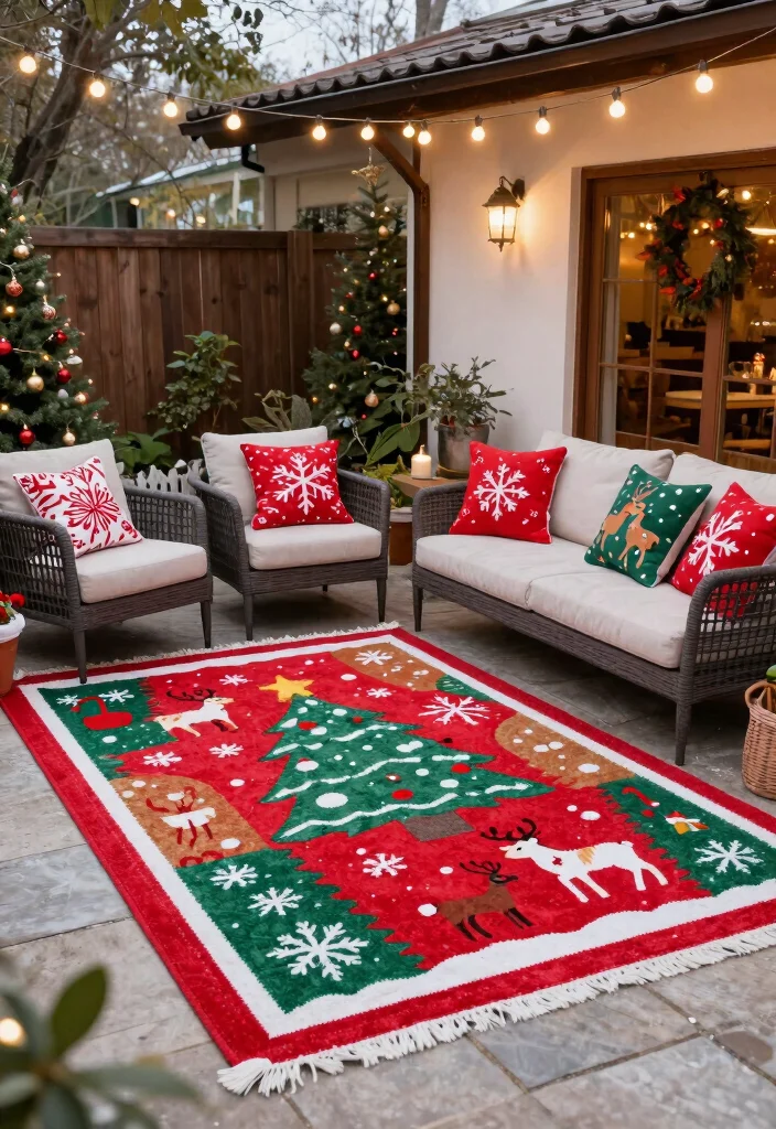 15 Decoraciones de Patio de Navidad Que Resisten Viento y Lluvia - 13. Christmas-Themed Outdoor Rugs 1