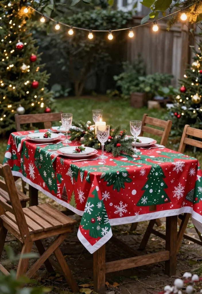 15 Decoraciones de Patio de Navidad Que Resisten Viento y Lluvia - 4. Waterproof Christmas Tablecloths 1