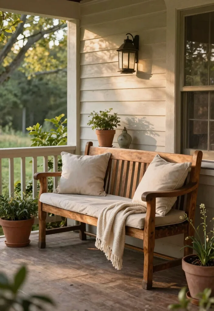 15 Front Porch Furniture Sets That Fit Small Porches Without Crowding - 12. Rustic Farmhouse Style Seating 1
