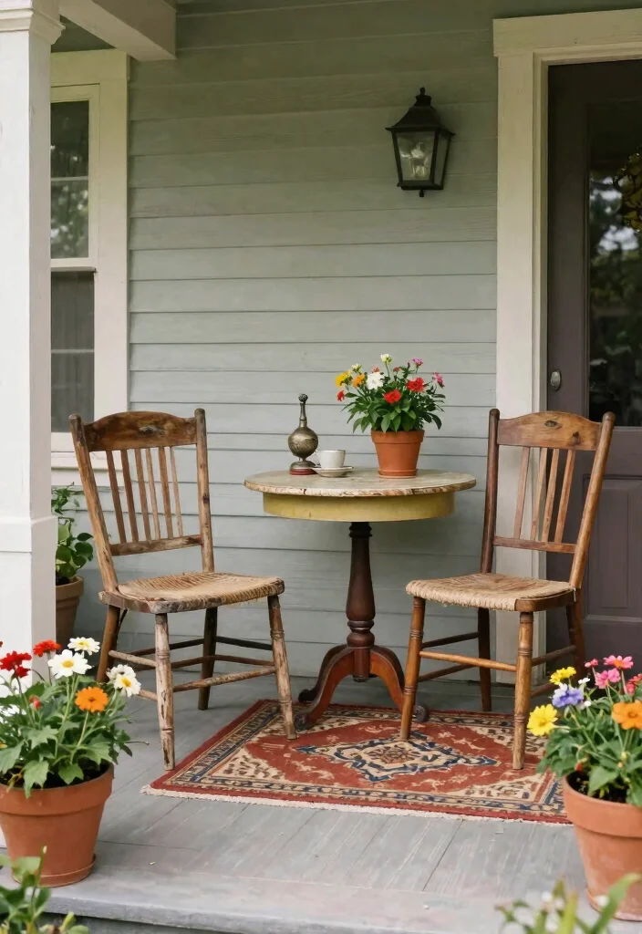 15 Front Porch Furniture Sets That Fit Small Porches Without Crowding - 13. Vintage Furniture for Nostalgic Charm 1