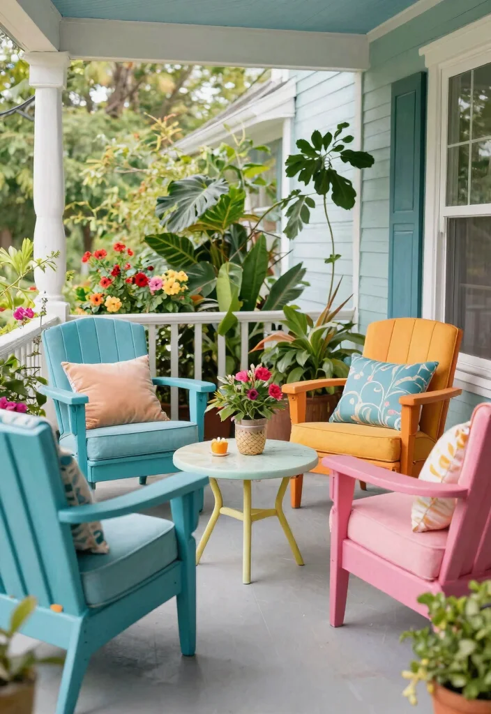 15 Front Porch Furniture Sets That Fit Small Porches Without Crowding - 15. Colorful Accent Chairs for Personal Flair 1