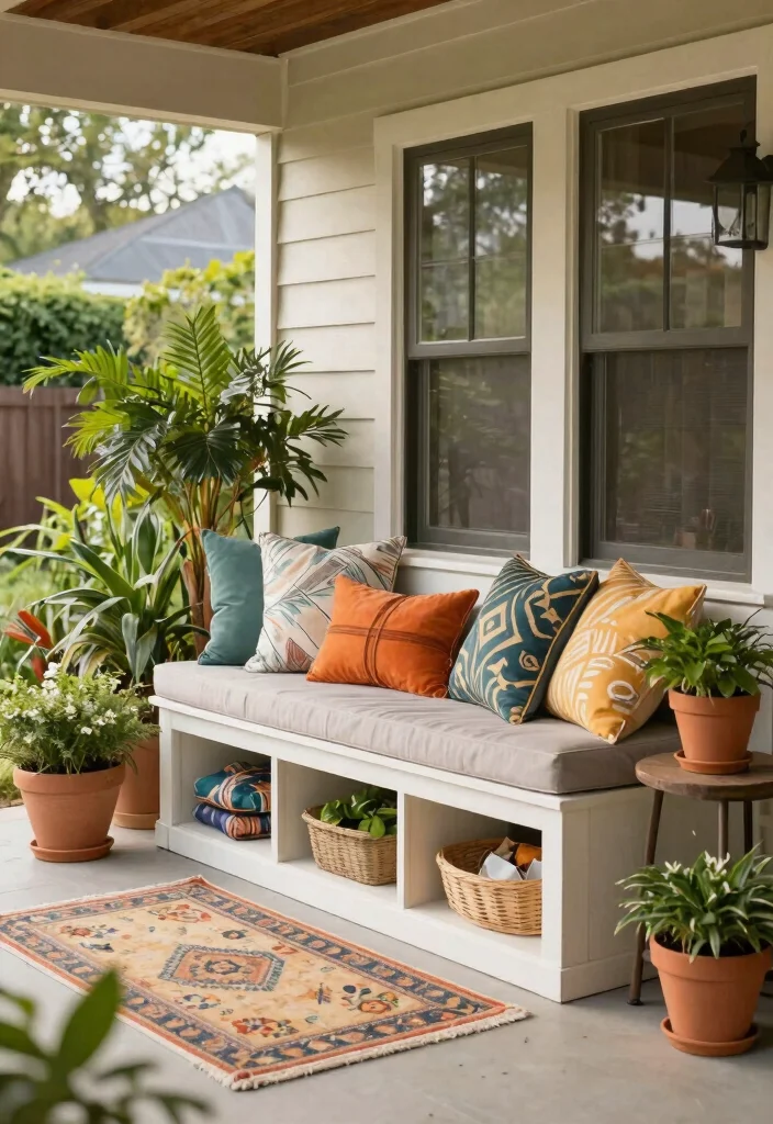 15 Front Porch Furniture Sets That Fit Small Porches Without Crowding - 5. Elegant Bench with Storage 1