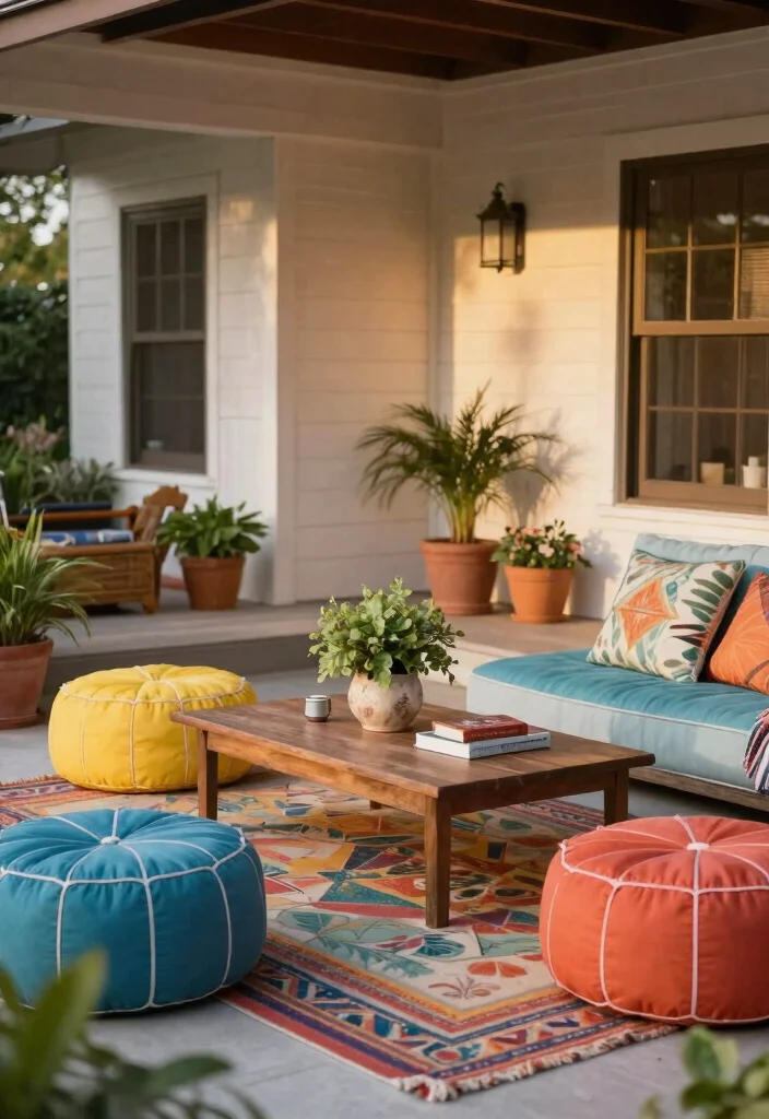 15 Front Porch Furniture Sets That Fit Small Porches Without Crowding - 7. Stylish Poufs for Casual Seating 1