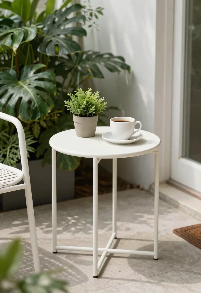 15 Front Porch Furniture Sets That Fit Small Porches Without Crowding - 8. Minimalist Side Table for Simple Elegance 1