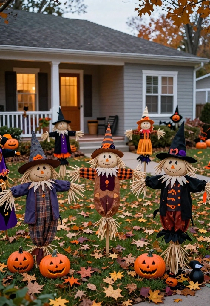 15 Front Yard Halloween Decorations That Don't Blow Away - 11. Scarecrow Sentinels 1