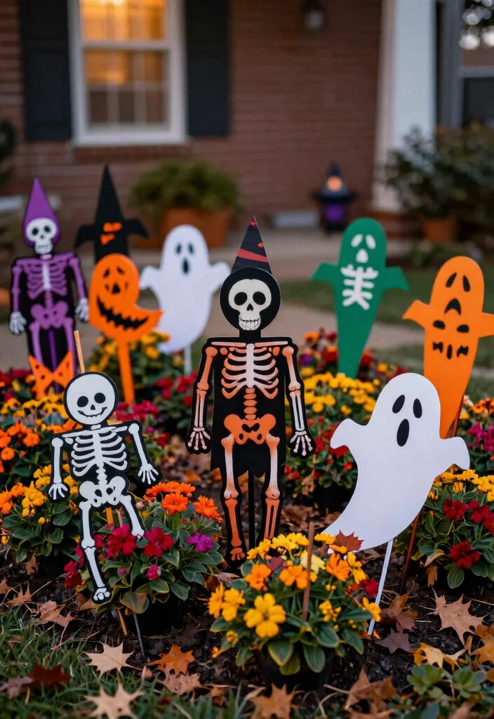 15 Front Yard Halloween Decorations That Don't Blow Away - 12. Ghoulish Garden Stakes 1