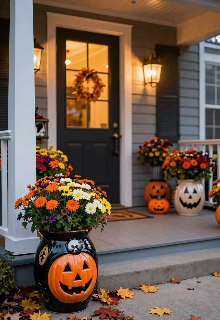15 Front Yard Halloween Decorations That Don't Blow Away - 14. Halloween-themed Planters 1