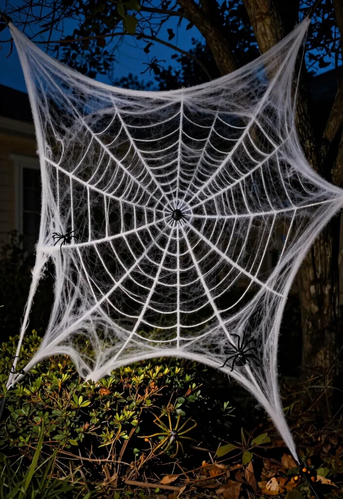 15 Front Yard Halloween Decorations That Don't Blow Away - 15. Wind-Defying Spider Webs 1