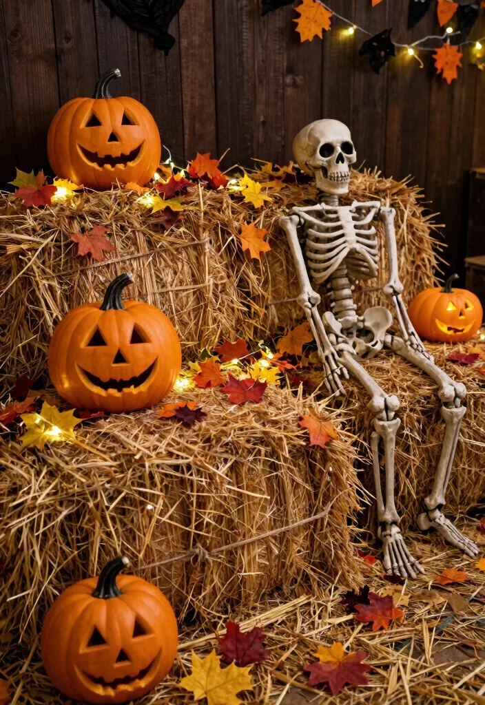 15 Front Yard Halloween Decorations That Don't Blow Away - 9. Corralled Hay Bales 1