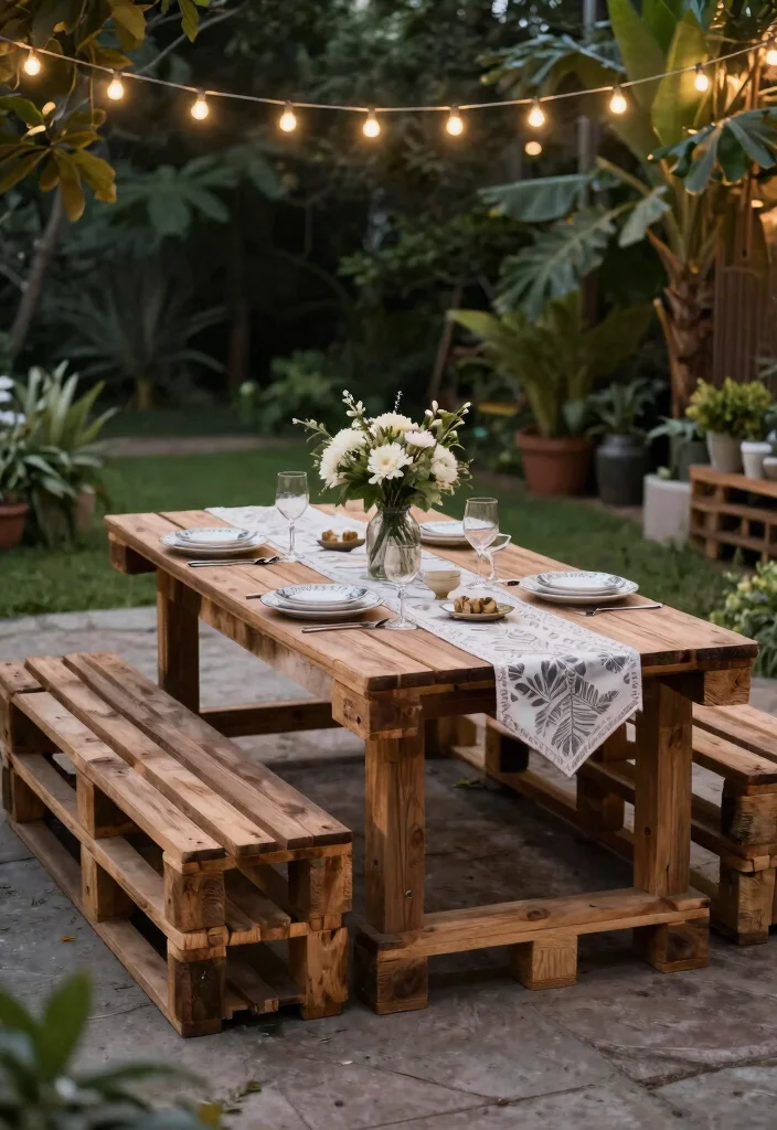 15 Meubles de Patio Palette Ideas That Look Expensive - 2. Elegant Pallet Dining Set 1
