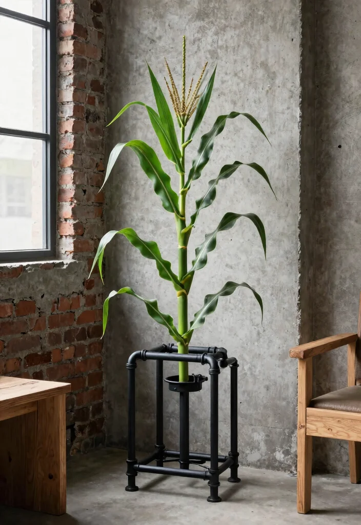 15 Modern Plant Stand Ideas That Don't Tip Over With Tall Plants - 12. Industrial Pipe Stands for an Edgy Look 1