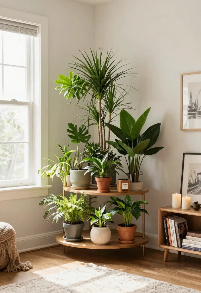 15 Modern Plant Stand Ideas That Don't Tip Over With Tall Plants - 3. Stylish Corner Stands to Maximize Space 1