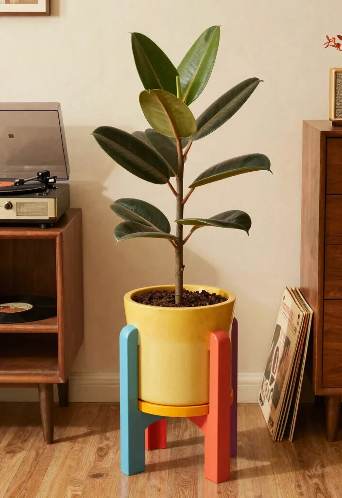 15 Modern Plant Stand Ideas That Don't Tip Over With Tall Plants - 7. Retro-Inspired Stands for Nostalgia 1