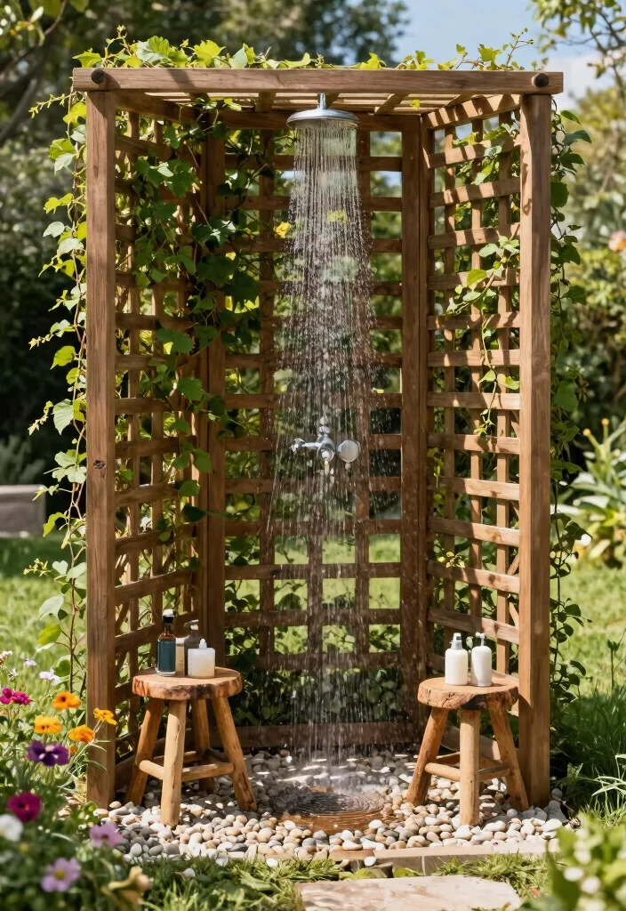 15 Outdoor Shower Ideas That Give You Full Privacy - 1. Lattice Privacy Screen 1