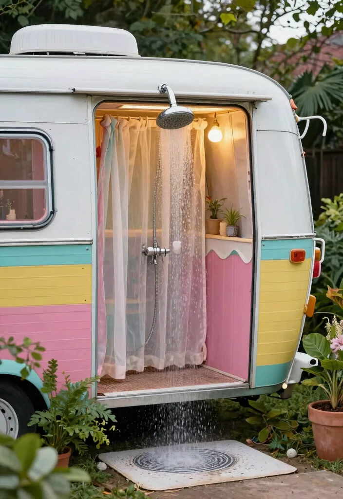 15 Outdoor Shower Ideas That Give You Full Privacy - 14. Vintage Trailer Shower 1