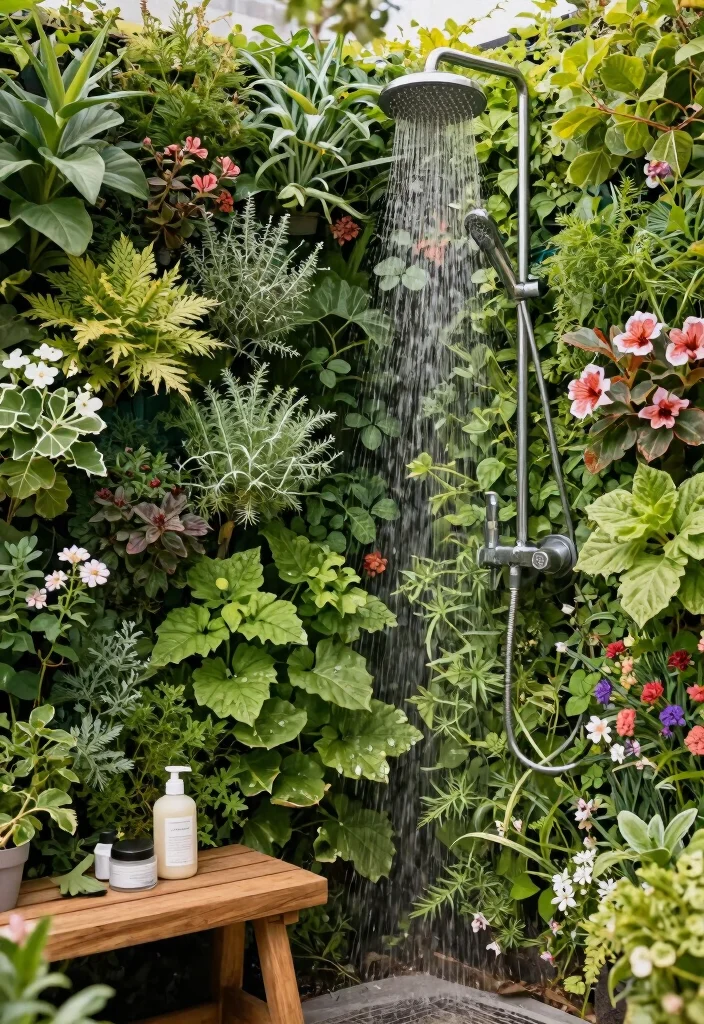 15 Outdoor Shower Ideas That Give You Full Privacy - 5. Vertical Garden Shower 1
