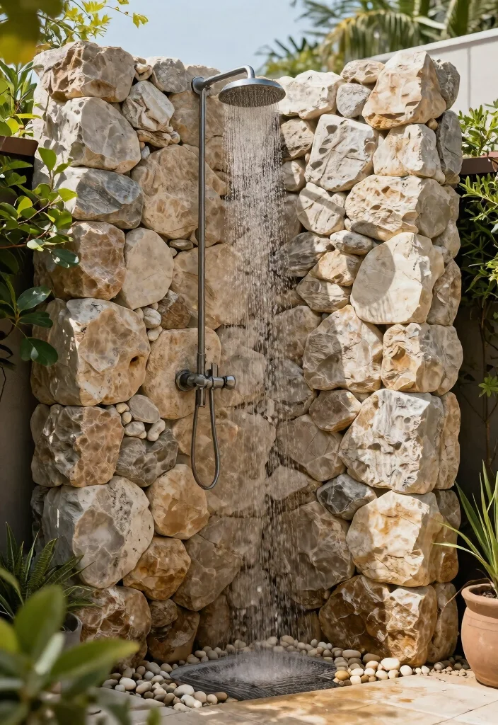 15 Outdoor Shower Ideas That Give You Full Privacy - 9. Stone Enclosure Shower 1