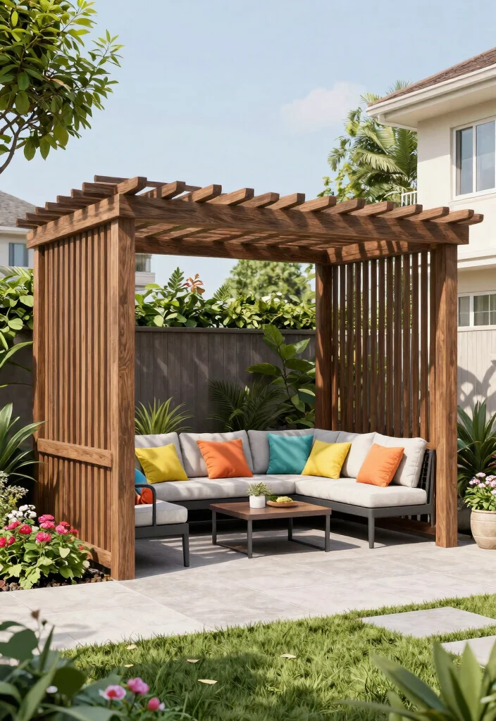 15 Pergola Off House Ideas That Don't Damage Siding or Roof - 15. Customizable Modular Pergola 1
