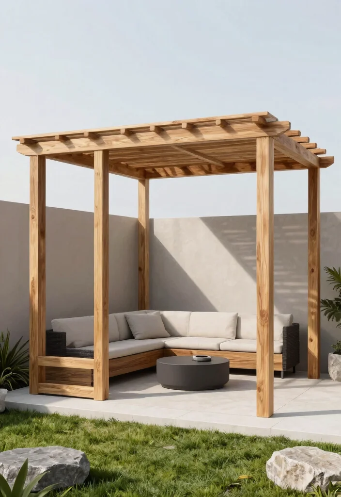 15 Pergola Off House Ideas That Don't Damage Siding or Roof - 8. Minimalist Pergola Design 1