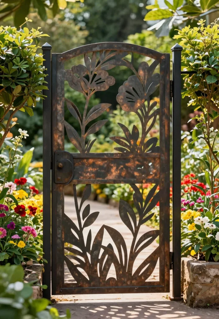 15 Sheet Metal Fence Ideas That Go Up Fast on a Tight Budget - 12. Sheet Metal Garden Gates 1