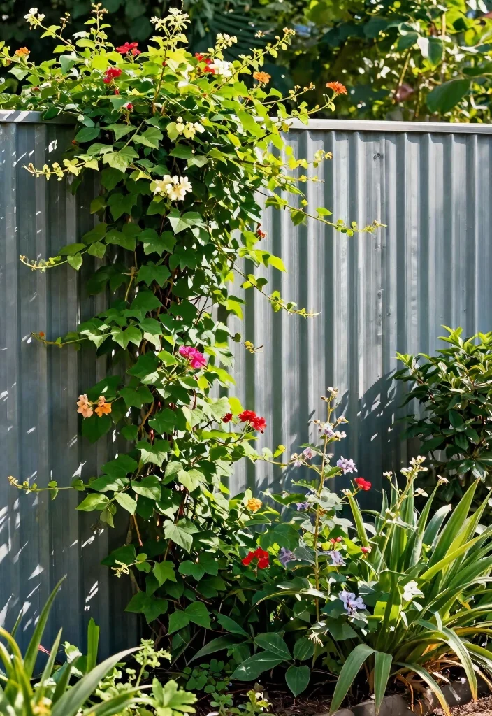 15 Sheet Metal Fence Ideas That Go Up Fast on a Tight Budget - 6. Metal Fencing with Greenery Integration 1