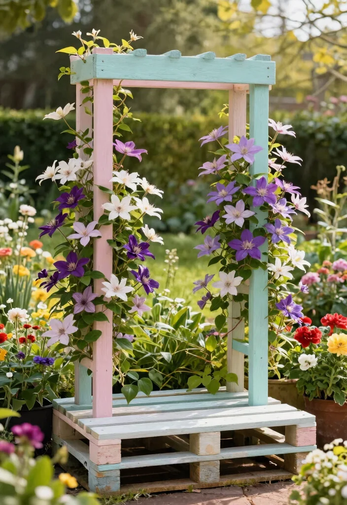 15 Trellis for Clematis Ideas That Handle Full Weight at Bloom - 10. DIY Pallet Trellis 1