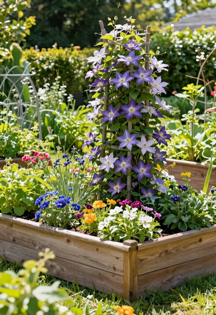 15 Trellis for Clematis Ideas That Handle Full Weight at Bloom - 12. Raised Bed Trellis Combo 1