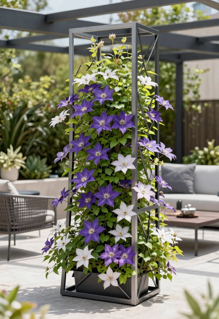 15 Trellis for Clematis Ideas That Handle Full Weight at Bloom - 13. Geometric Trellis Design 1