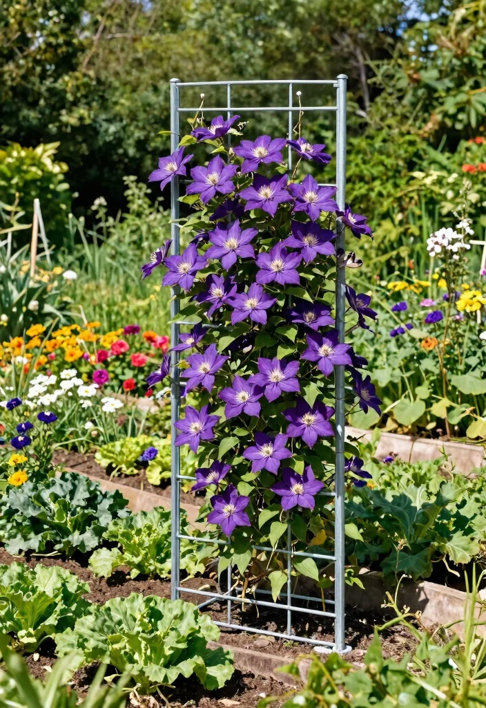 15 Trellis for Clematis Ideas That Handle Full Weight at Bloom - 9. Simple Cattle Panel Trellis 1